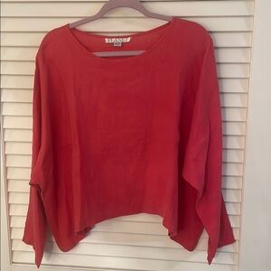Planet Coral Linen Asymmetrical Sleeved Top